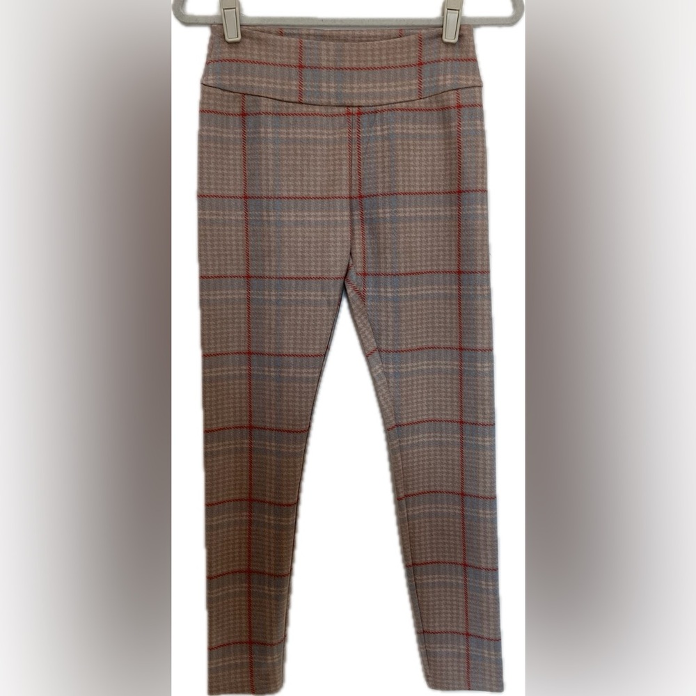 JOH PLAID NEUTRAL PULL ON HIGH RISE FITTED CLASSIC SOFT PANT LEGGINGS